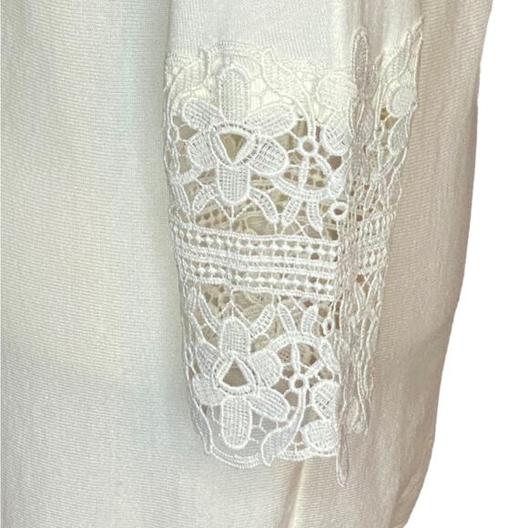 Talbots Cream Cotton/Rayon Lightweight Sweater with Crocheted Cuffs Size XS - Picture 2 of 6